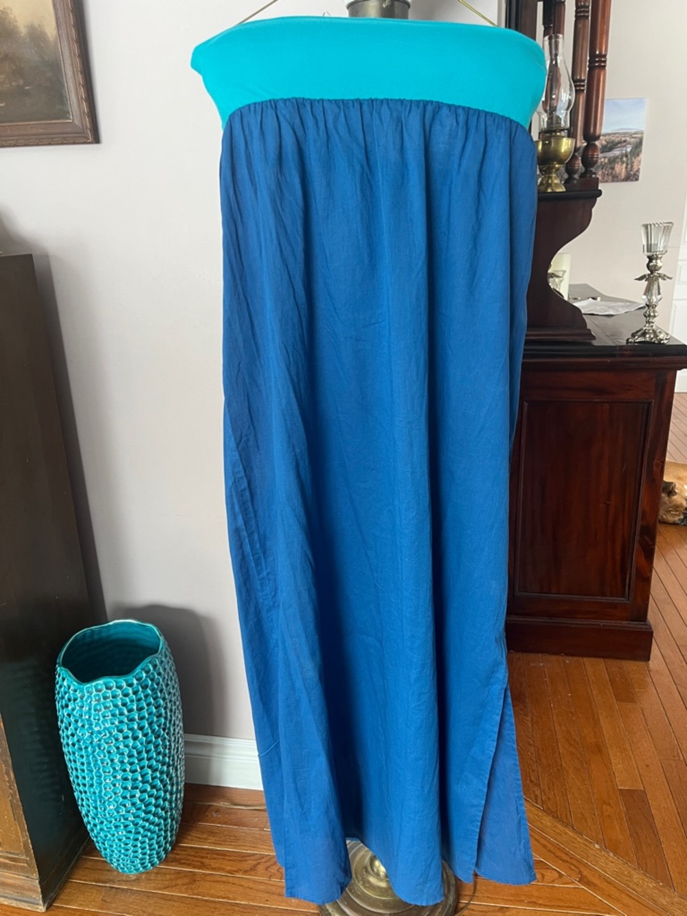 Echo Strapless Maxi Dress in Teal and Royal Blue